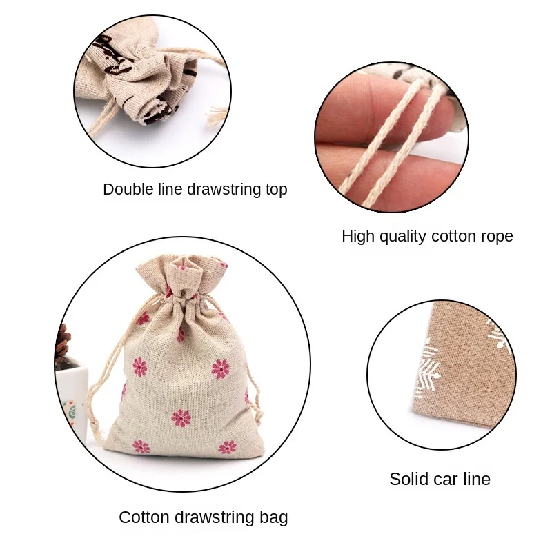 20pcs/lot Red Little Rabbit Printed Pattern Bag Reusable Casual Drawstring Cotton Linen Storage Gift Candy Jewelry Keys | Дом и сад