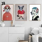 Винтажный настенный постер с забавными животными и принтом, интересная Картина на холсте с изображением собак для езды на велосипеде, для гостиной, домашний декор