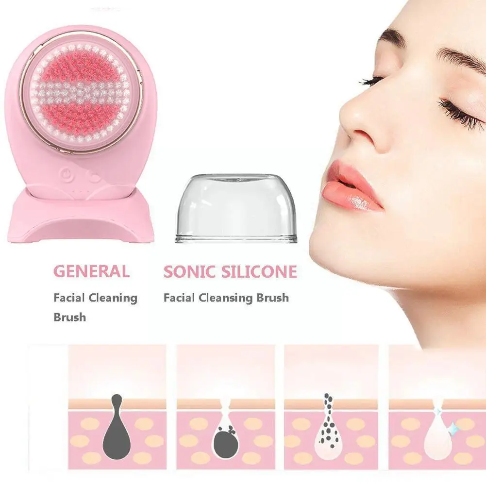 

Electric Facial Brush SiliconeUltrasonic Vibration Skin Brush 4 Cleansing Pore Cleansing Blackhead Facial Care Washer Head C6G9