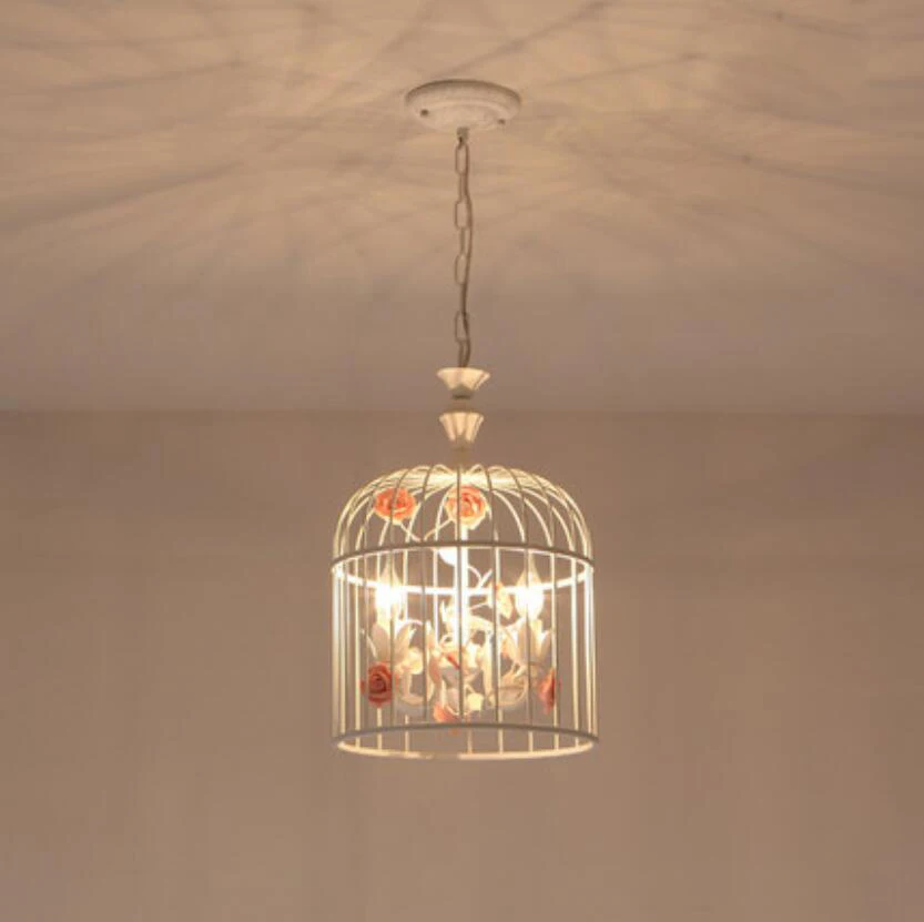 HAIXIANG керамическая Роза потолочная лампа Светодиодная птичья клетка освещение