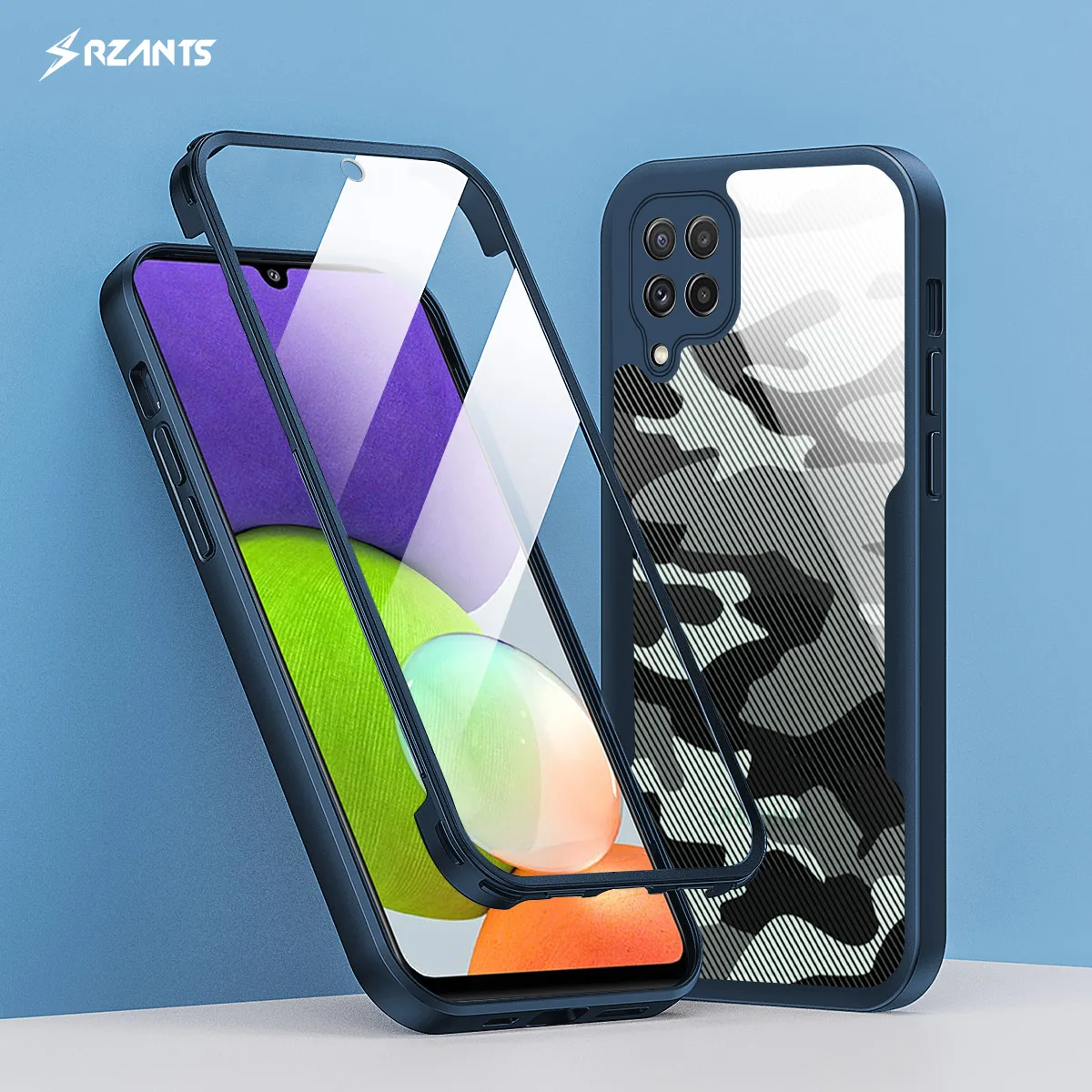 Rzants For Samsung Galaxy A22 5G 4G Case [360 Camouflage Bettle] Full Protection Cover Soft Transparent Shockproof Phone Casing