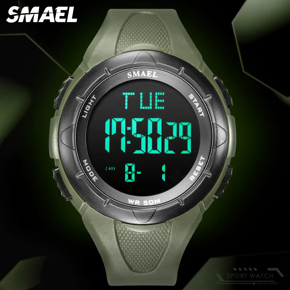 

SMAEL Simple Digital Watch for Men Olive LED Week Date Electronic Watches Waterproof Sport Wristwatch часы мужские relogio reloj