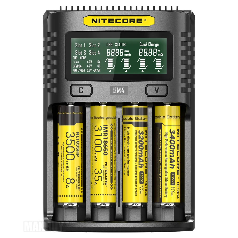 Бесплатная доставка интеллектуальное зарядное устройство NITECORE UM4 с USB и ЖК
