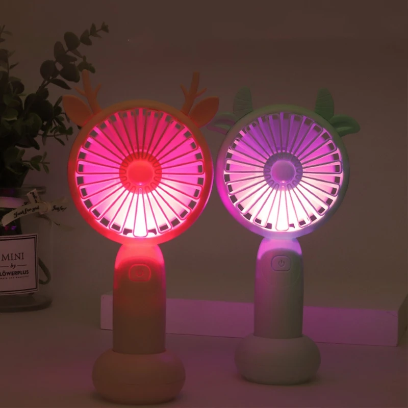 

Cute Round Shape Portable Fan Small Antlers Horn Decorative Mini Handheld Air Cooler USB Charging Small Personal Cooling