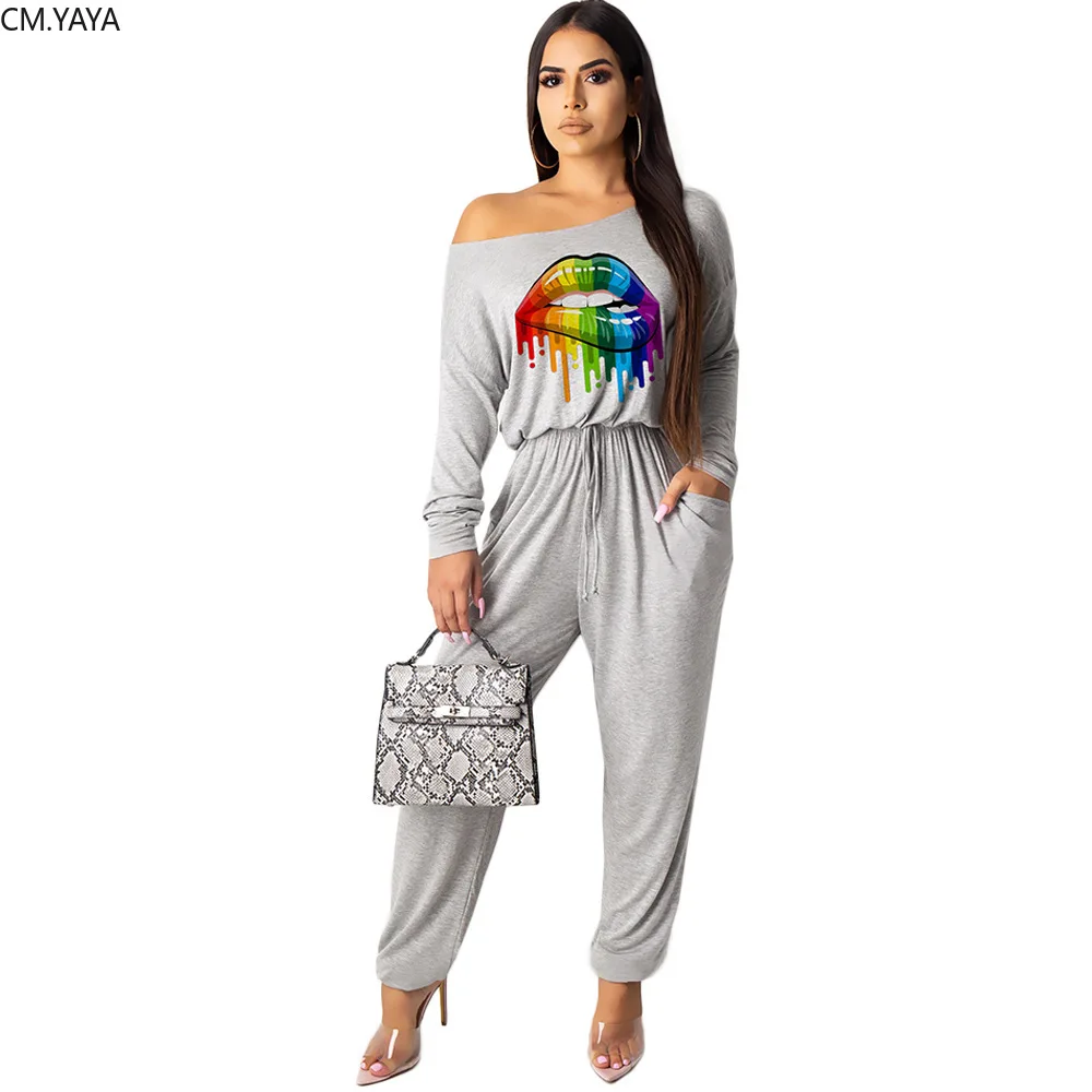 2018 комбинезоны с длинными рукавами Осень зима женские тканые комплекты принтом