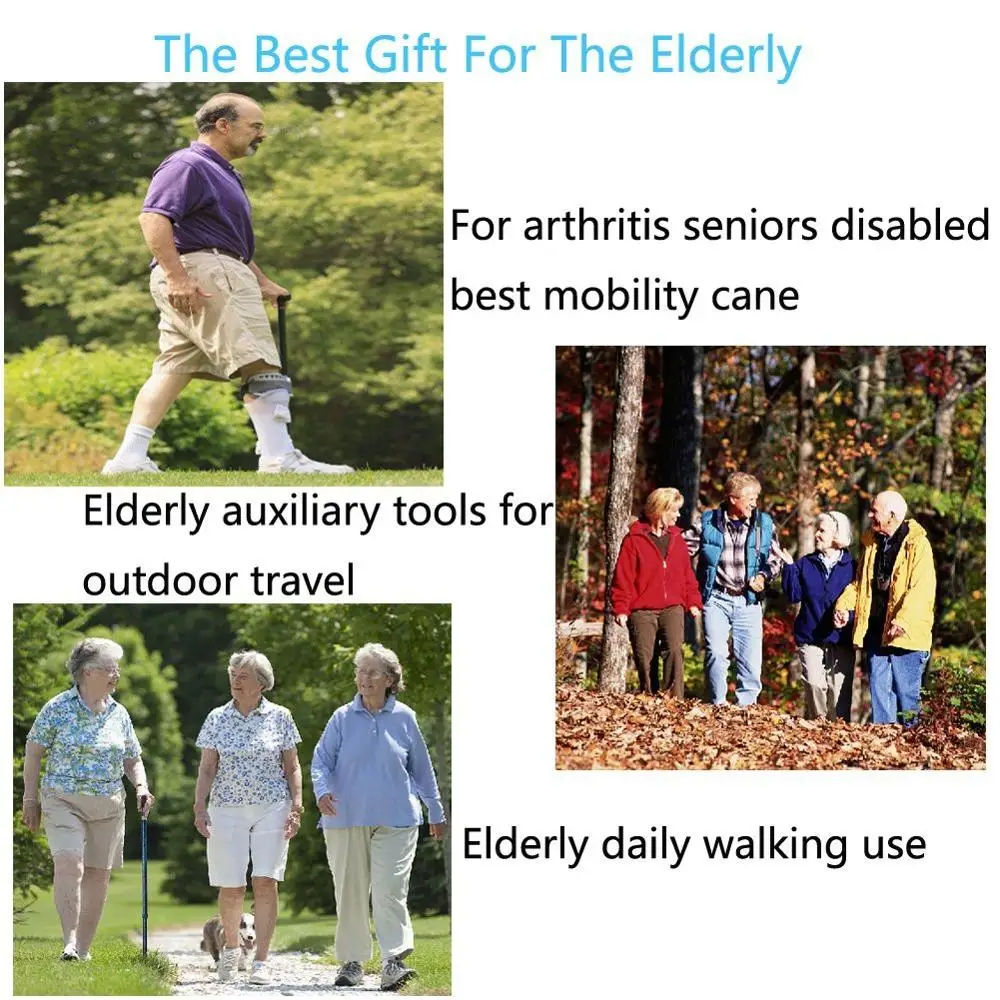 

Retractable Collapsible Anti-slip Double T-handle Folding Walking Stick with LED Light for Elderly Old Man Multi-function Crutch