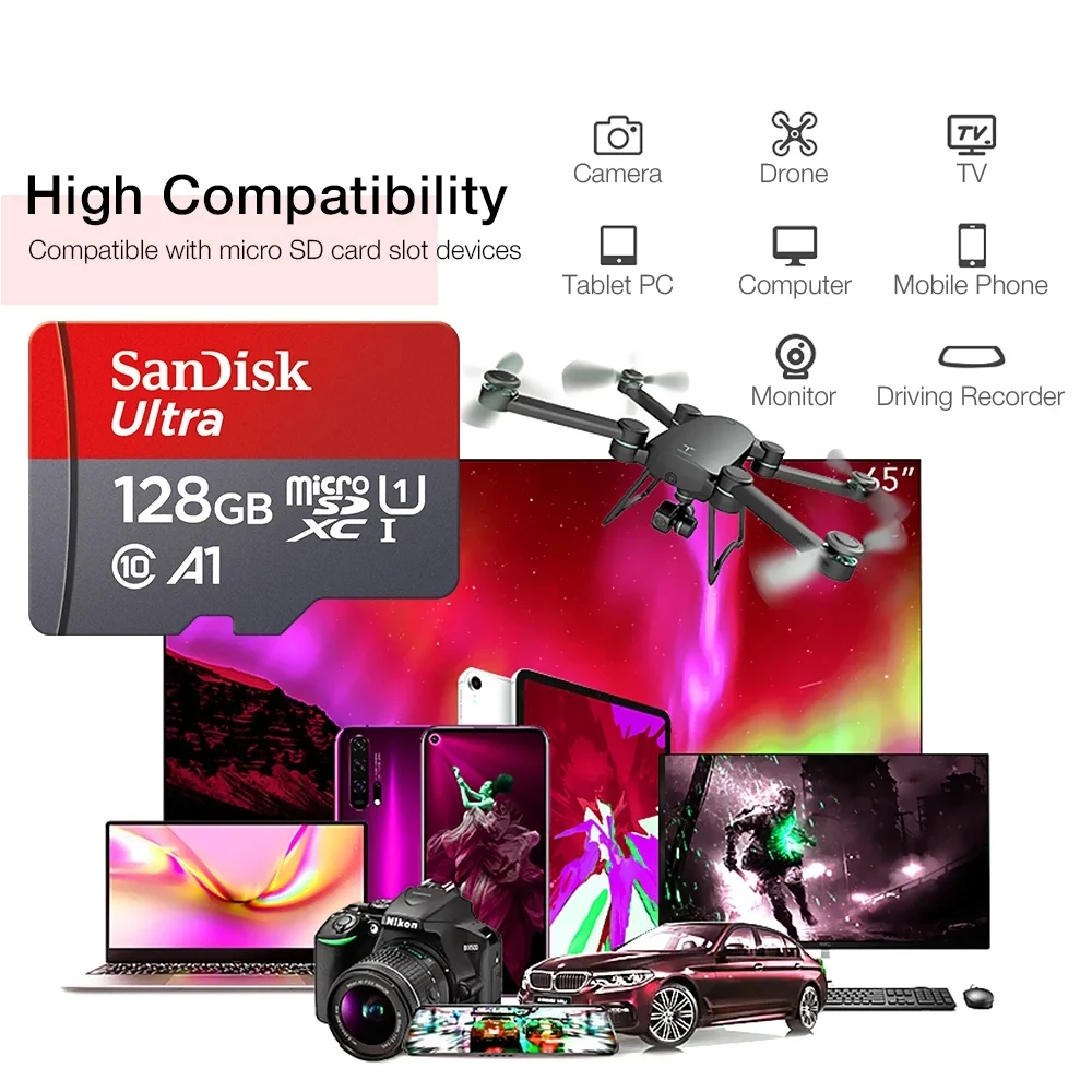 Карта памяти SanDisk Ultra SDXC флэш-карта microsd класса 10 A1 1 ТБ 256 ГБ 16 32 64 128 512 | Компьютеры и