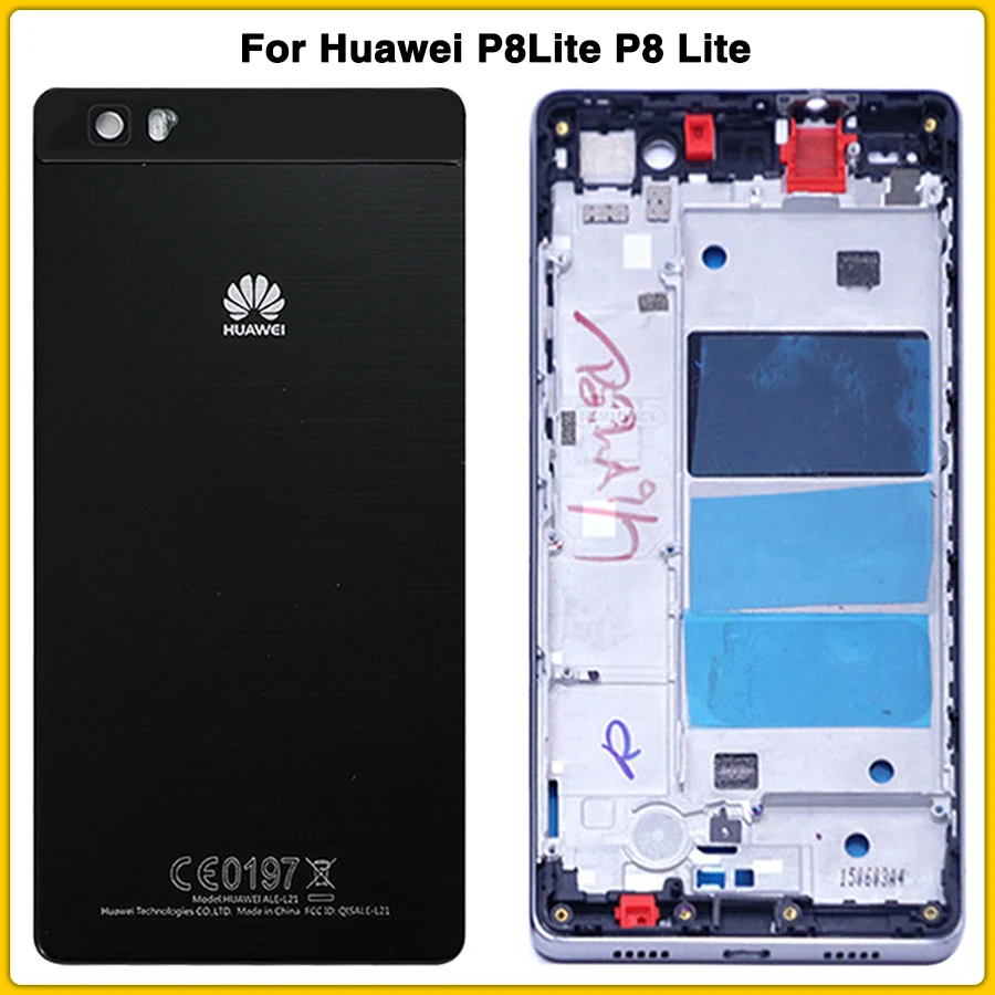 Чехол с полным корпусом для huawei P8Lite P8 Lite, задняя крышка на батарейках+ передняя средняя рамка, рамка на шасси с боковой кнопкой