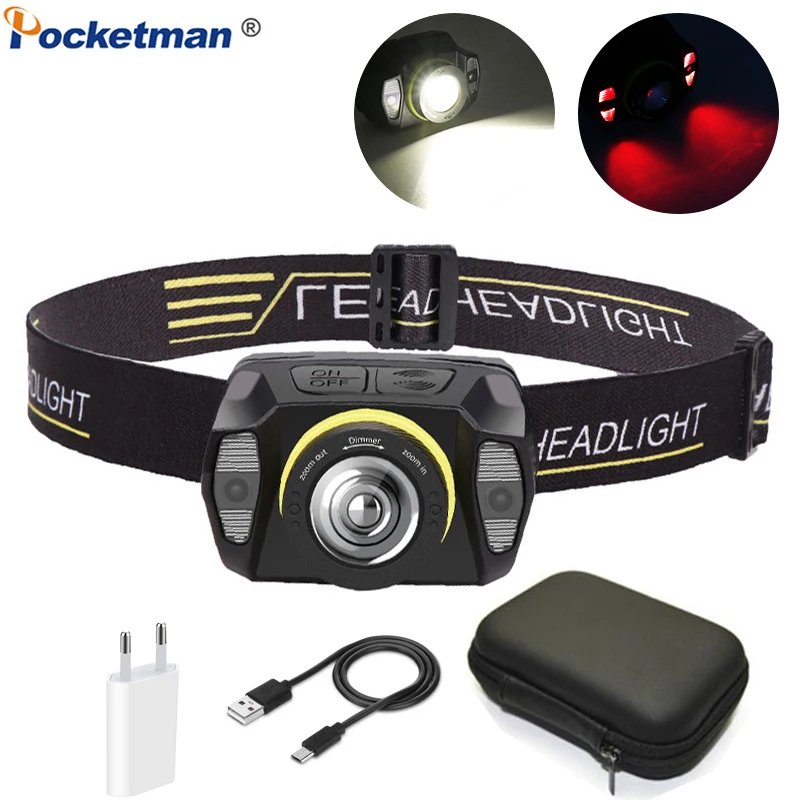 

Body Motion Sensor LED Headlight 8000LM Super Bright USB Rechargeable Headlamp Red Light Head Front Light Waterproof Head Torch