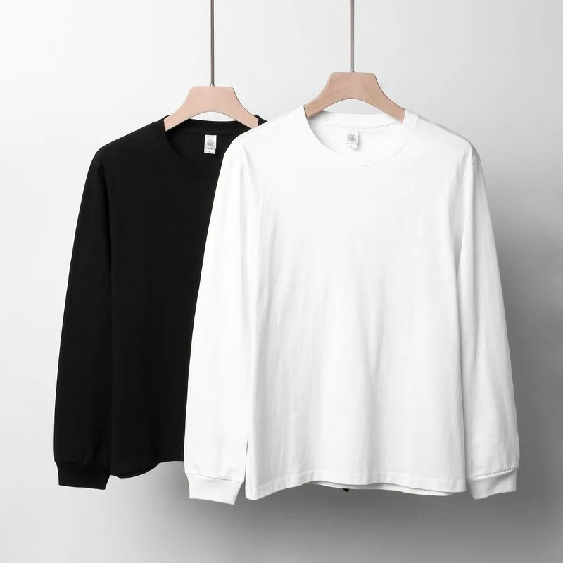 Футболка из чистого хлопка с длинным рукавом для мужчин и женщин свободная