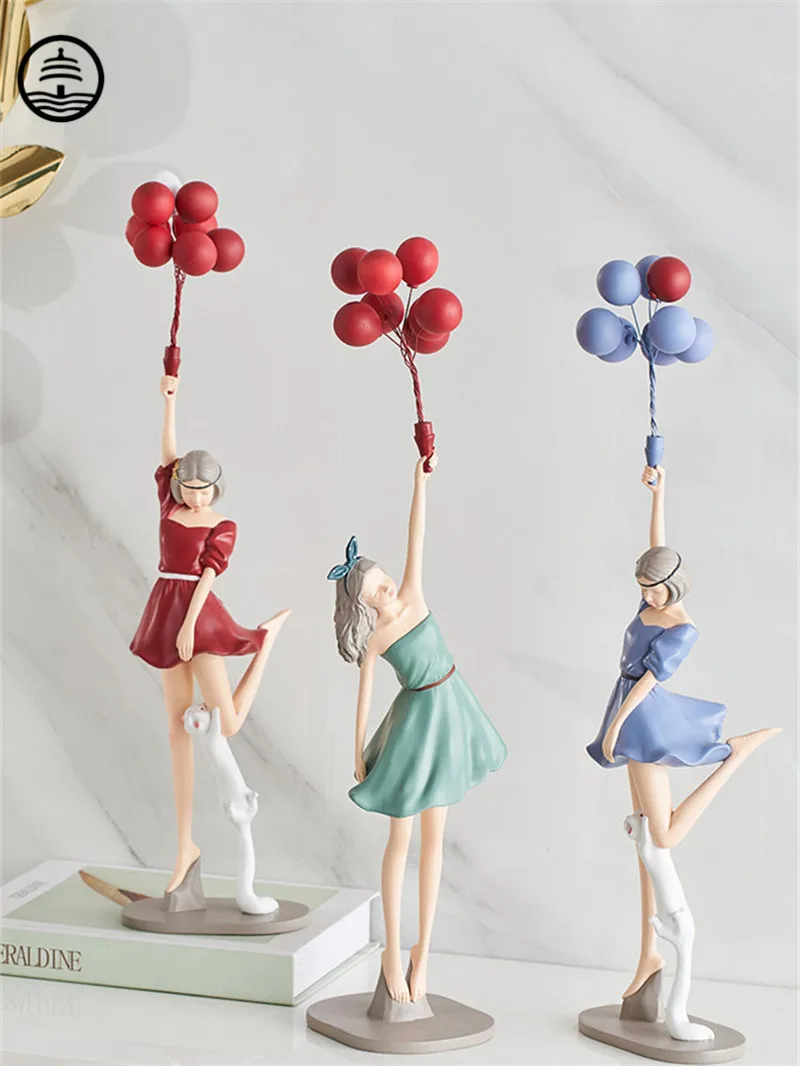 

Nordic Balloon Girl Art Sculpture Luxurious Figure Statue Modern Resin Craft LivingRoom Home Decoration Accessories Wedding Gift