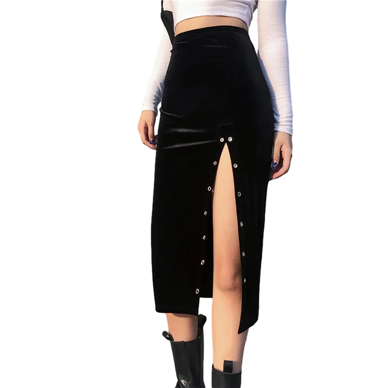 Юбка женская бархатная средней длины модная Однотонная юбка-трапеция с