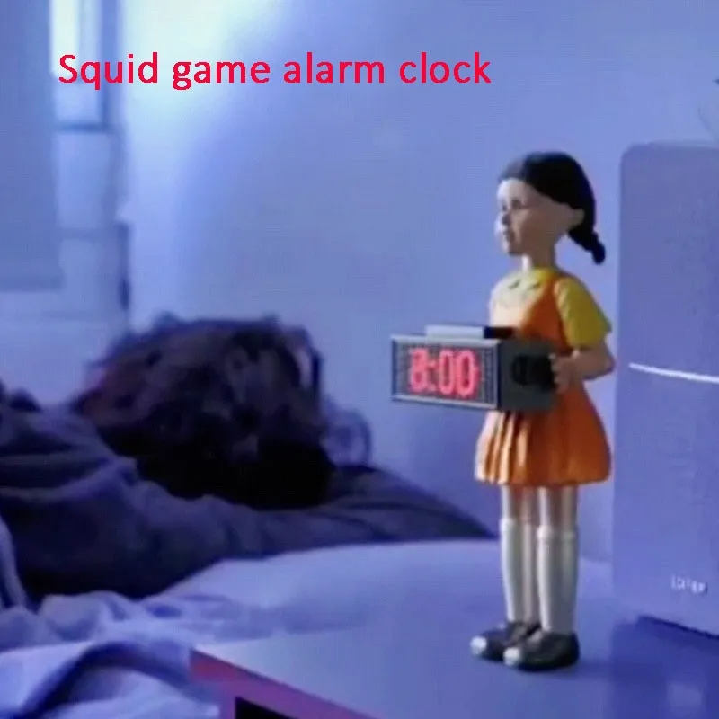 El nuevo reloj despertador con juego de calamar gira y lanza el reloj de mesa-0