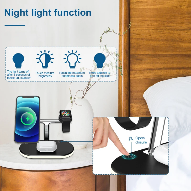 

3 in1 Magnetic Wireless Charger With Lamp 15W Fast Charging Station For iPhone 12 Pro Max Mini For Apple Watch 6 5 Charging Dock