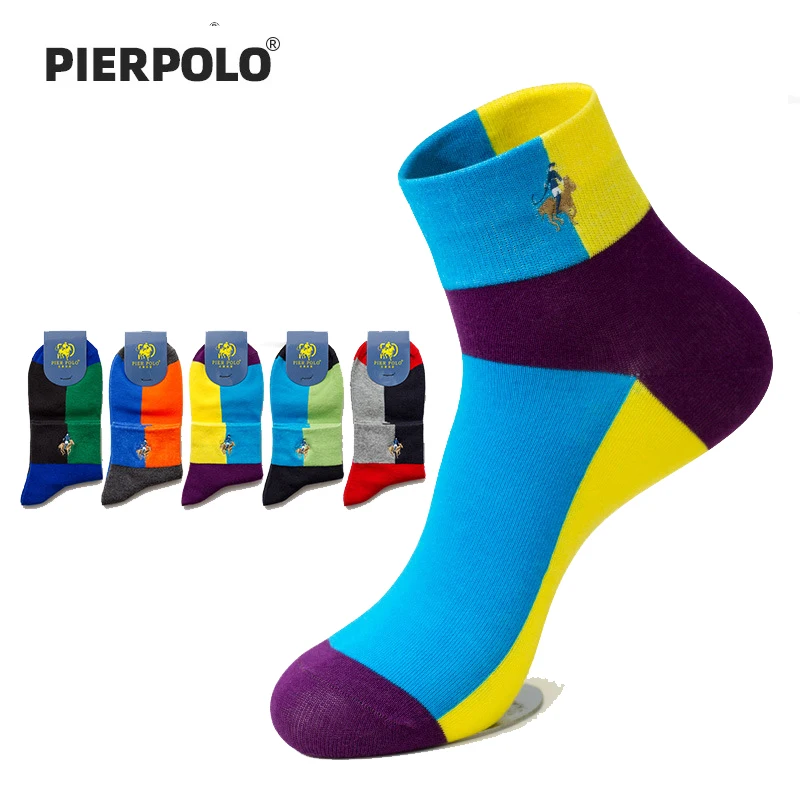 High Quality PIER POLO Brand Summer Socks Men Fashion Casual Short Cotton Socks Man Embroidery Funny Ankle Socks 5 Pairs/Lot
