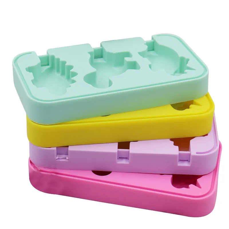 

Dinosaur Shape Silicone Ice Cream Mold with Lid Cartoon Ice Mould Diy Homemade Ice Cream Mold with Plastic Stick Kitchen Tool