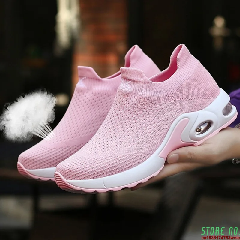 

Women Running Shoes Breathable Wedge Sneakers Size 20 Woman Chaussure Homme Height Increasing Platform Sock Sports Trainers Pink