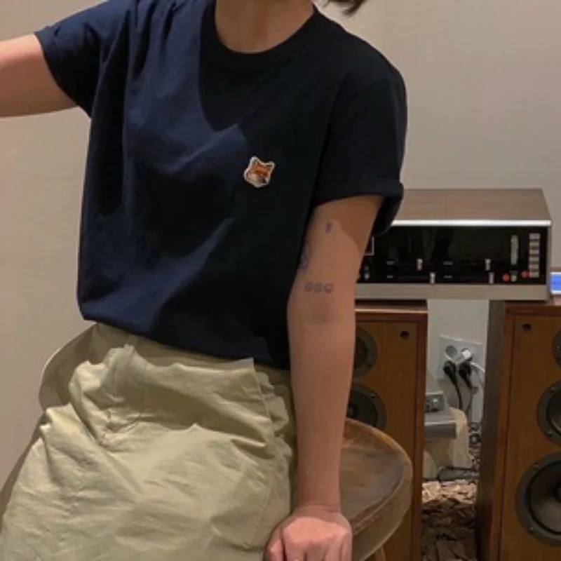 

Women T-shirt 2021 Fox Letter T-shirt Short Sleeve Maison Kitsune Fox Must Receive Angel Fabric French Fresh And Soft Sensuality