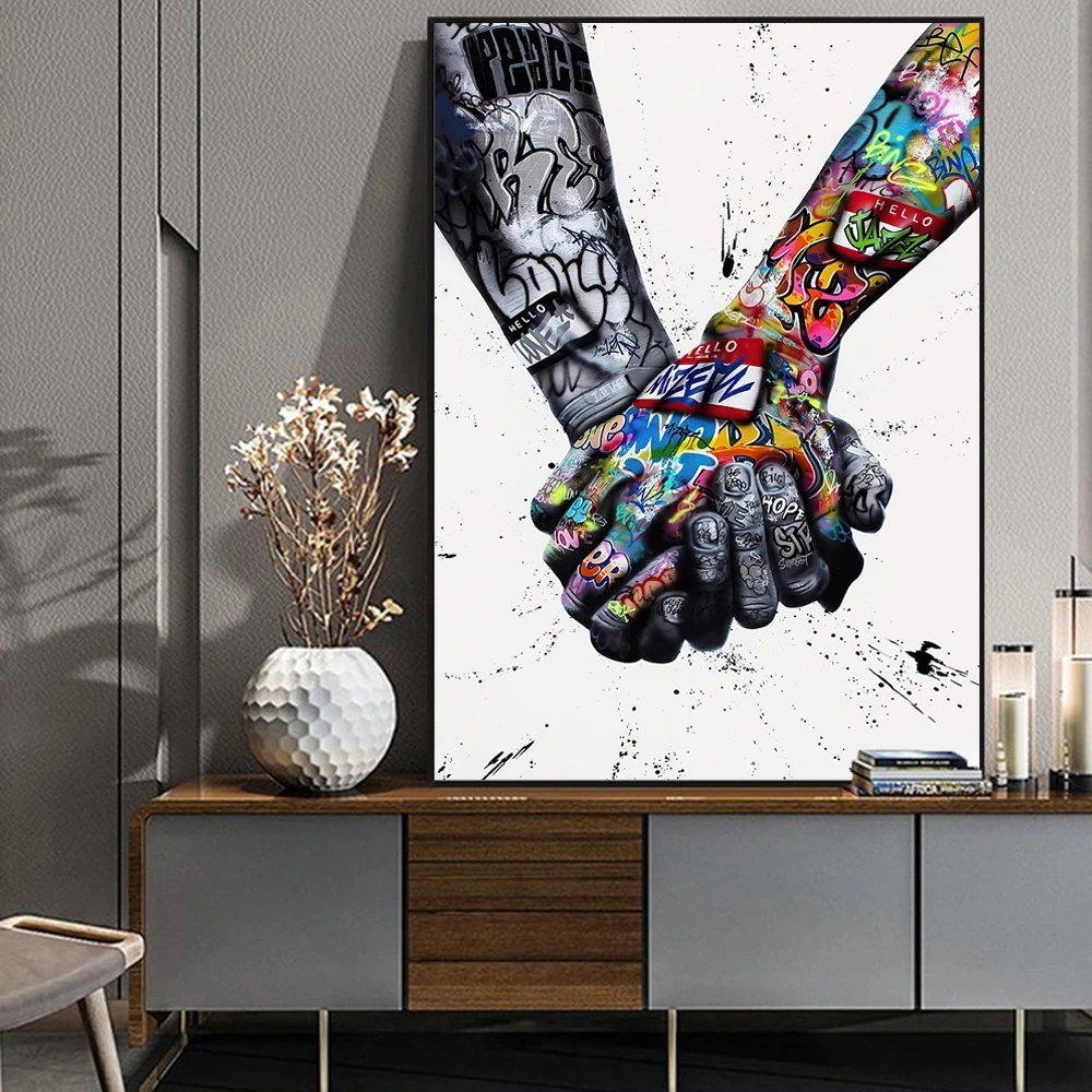 

Street Graffiti Art Canvas Painting Lover Hands Art Wall Posters and Prints Inspiration Wall Picture for Living Room Home Decor