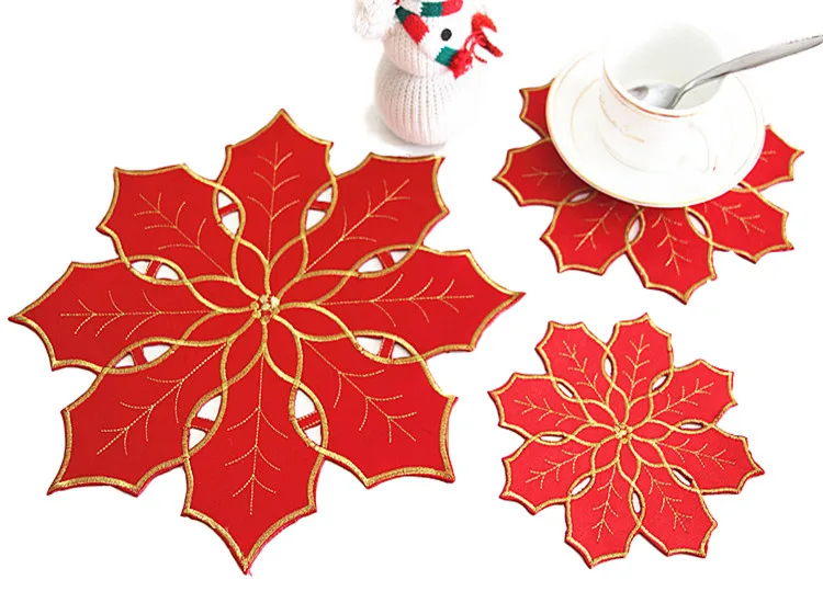 

Exquisitely double fabric tablecloth, Christmas decorative mat, gold and silver embroidered plate mat, coasters