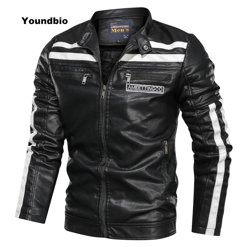 

Mens Vintage Motorcycle Jacket 2021 Men Fashion New Biker Leather Jacket Male Stripe Bomber Coat Winter Pu Zipper Overcoat L-6XL