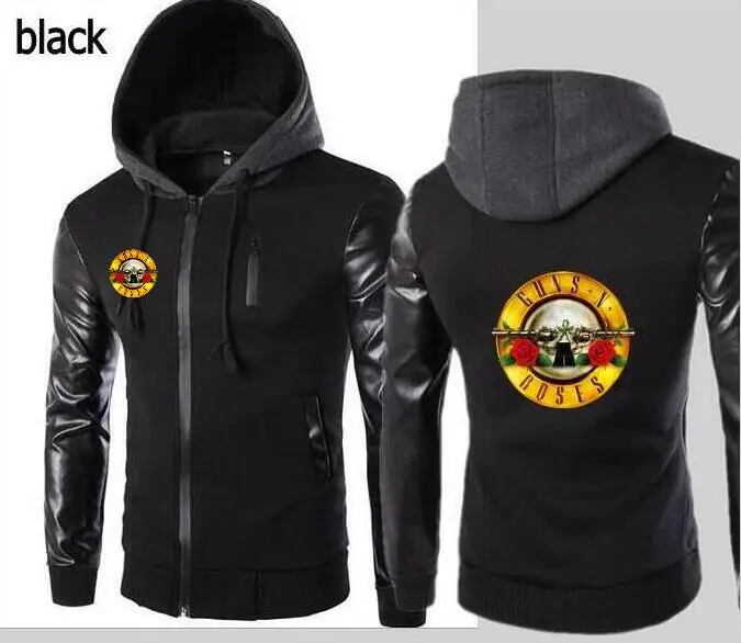 Мужская кожаная куртка с капюшоном Guns N' Roses модная мотоциклетная повседневная