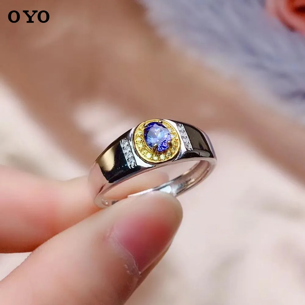 100%S925 silver inlaid natural  men's ring 4*6mm stylish and exquisite color beautiful adjustable men and women