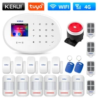 kerui tuya smart alarm system kit wifi gsm 4g home security app remote control full color touch panel burglar pir motion sensor