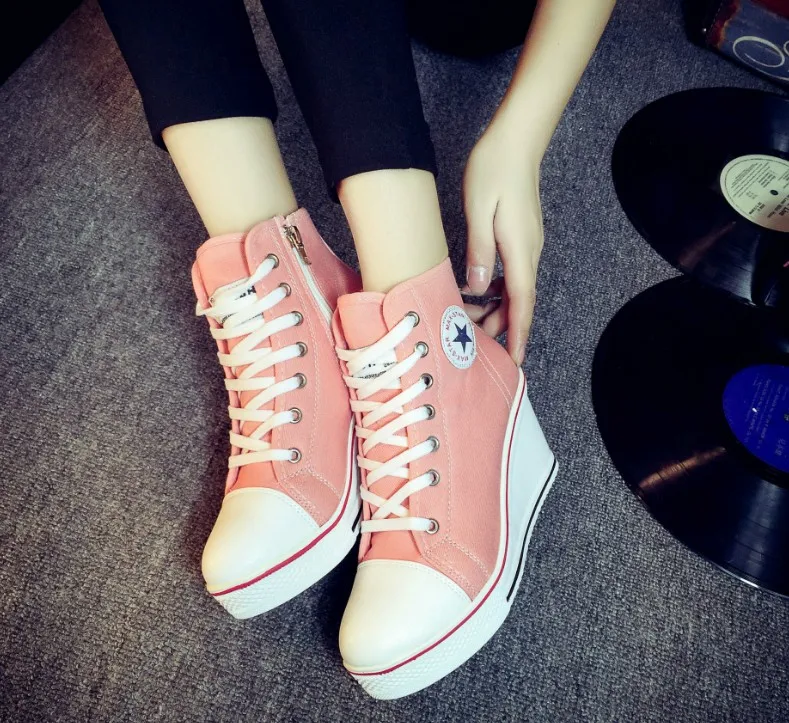 Женские ботинки на платформе со скрытой платформой повседневные парусиновые