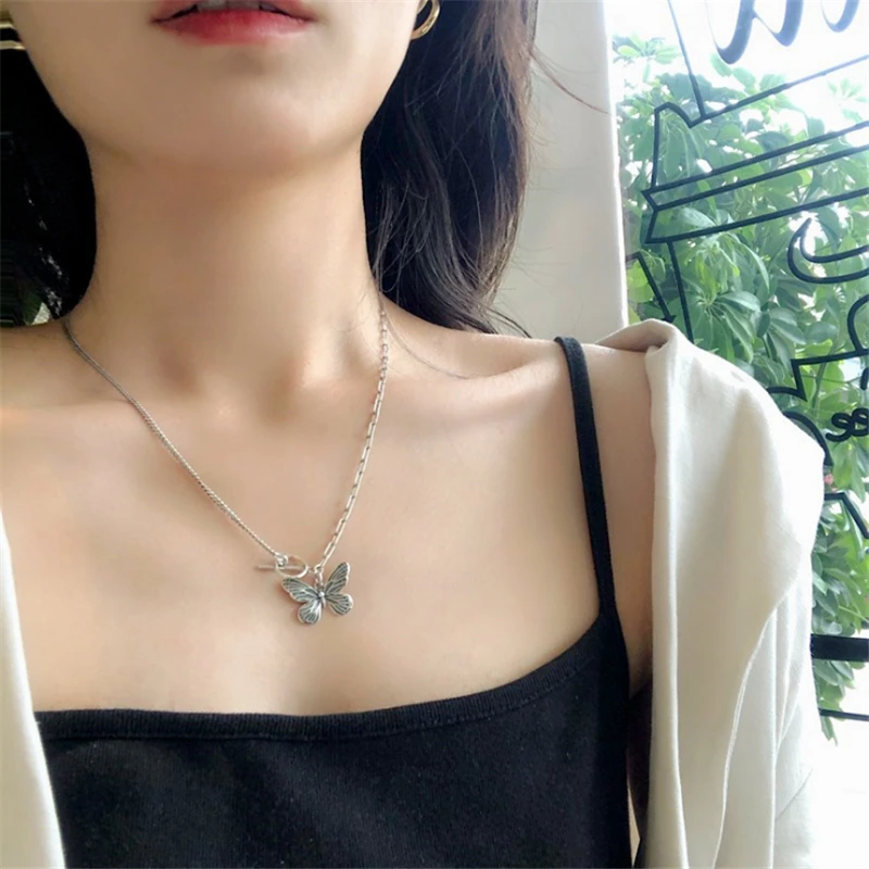 Ожерелье с кулоном в стиле панк готическое виде бабочки из тибетского серебра