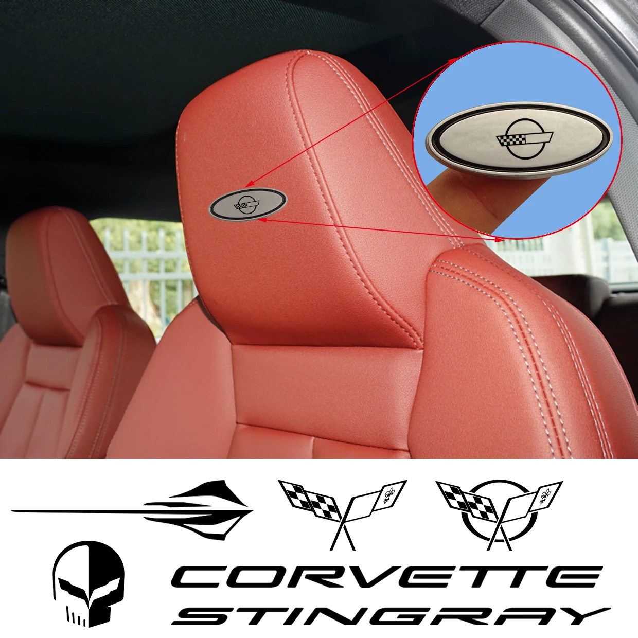

Car Chair Seat sticker Headrests Badge Sticker For Chevrolet Corvette C2 C3 C4 C5 C6 C7 C8 Stingray GRAND SPORT ZR1 accessories