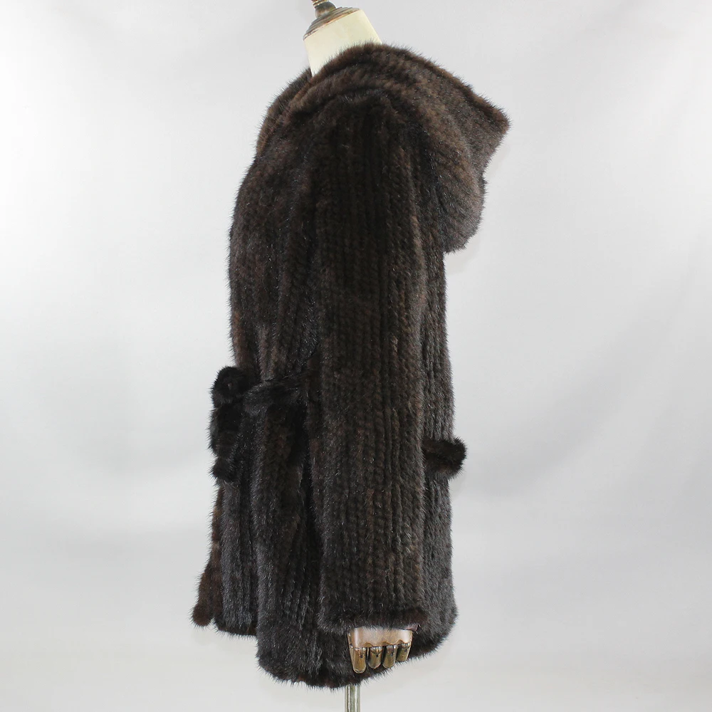 Женская зимняя шуба из натурального меха норки с капюшоном | одежда