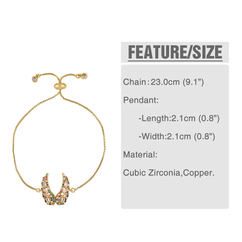 2019 красочные циркониевые браслеты с подвесками в виде крыла для женщин золотые