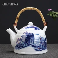 chanshova high capacity 950ml traditional chinese style ceramic tea pot bamboo handle china porcelain large teapot kettle h070