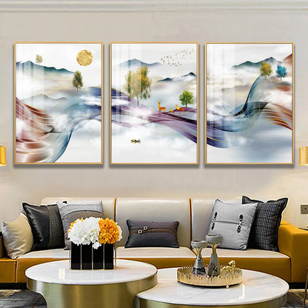 Современные Три в одном абстрактные пейзажные картины настенная живопись холст
