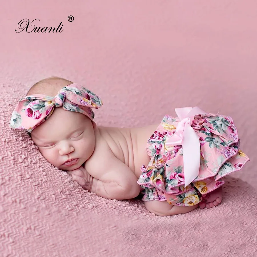 Baby Girl Bloomers free Headband Baby Clothing flower Bow cotton Baby Shorts Ruffle Diaper Cover Bloomer Baby Panties