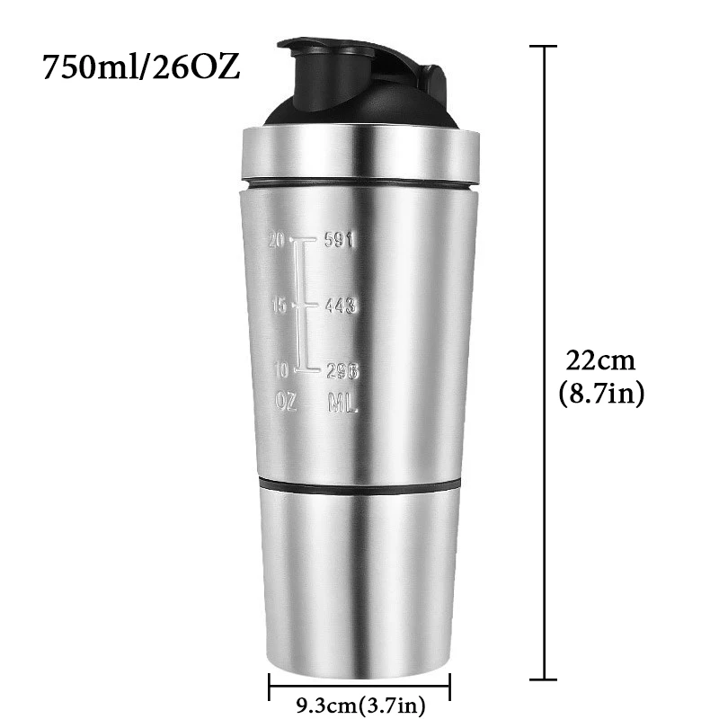 

26OZ Detachable Whey Protein Powder Sport Shaker Bottle For Water Bottles Stainless Steel Cup Vacuum Mixer Outdoor Drinkware