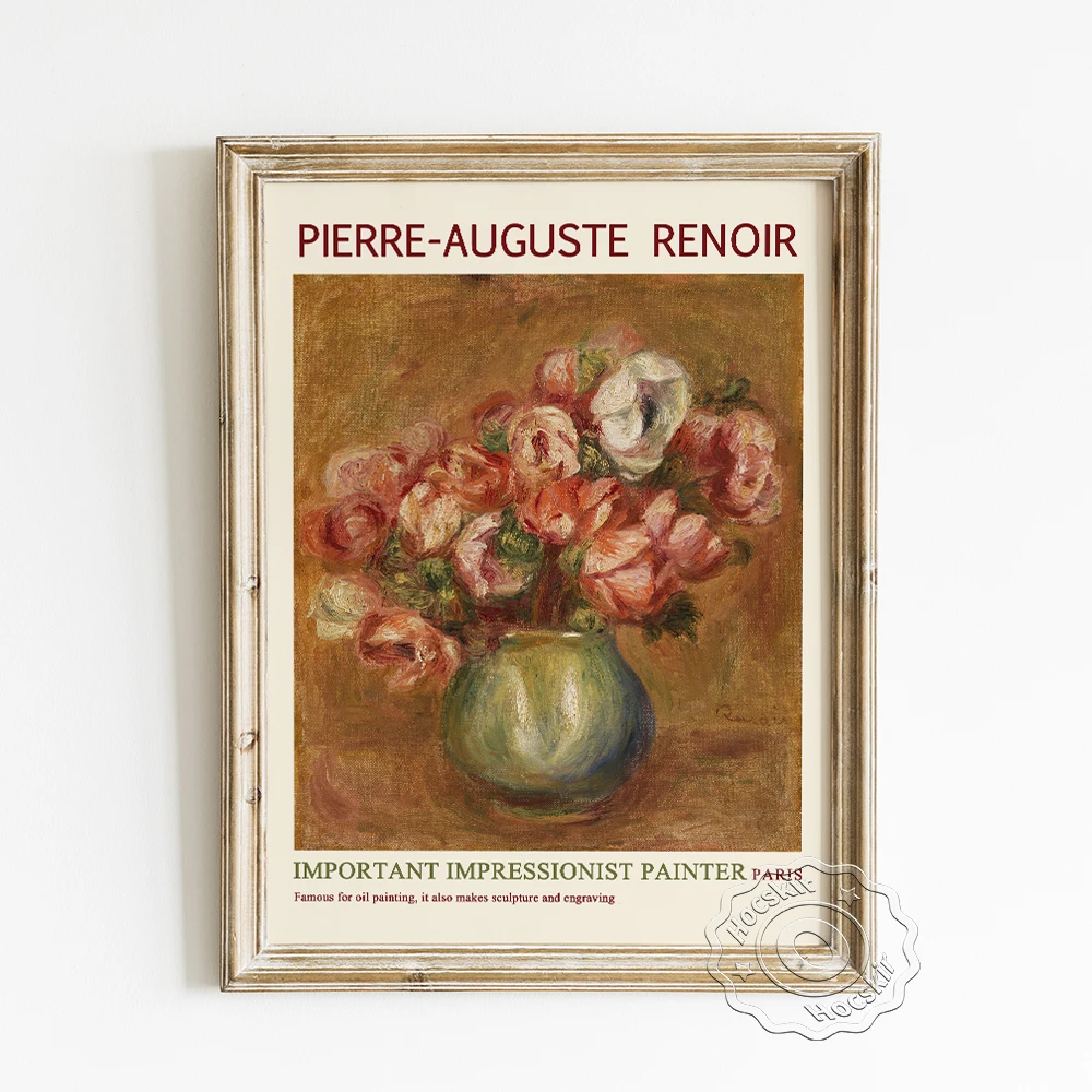

Pierre Auguste Renoir Exhibition Museum Poster, Anemones Impressionist Canvas Painting, Vase Flowers Bouquet Vintage Art Prints