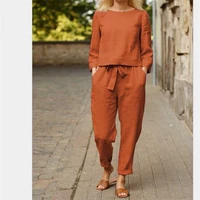 ladies long sleeve 2 pieces sets women fashion solid outfits spring autumn sets round neck suits streetwear joggers tracksuit