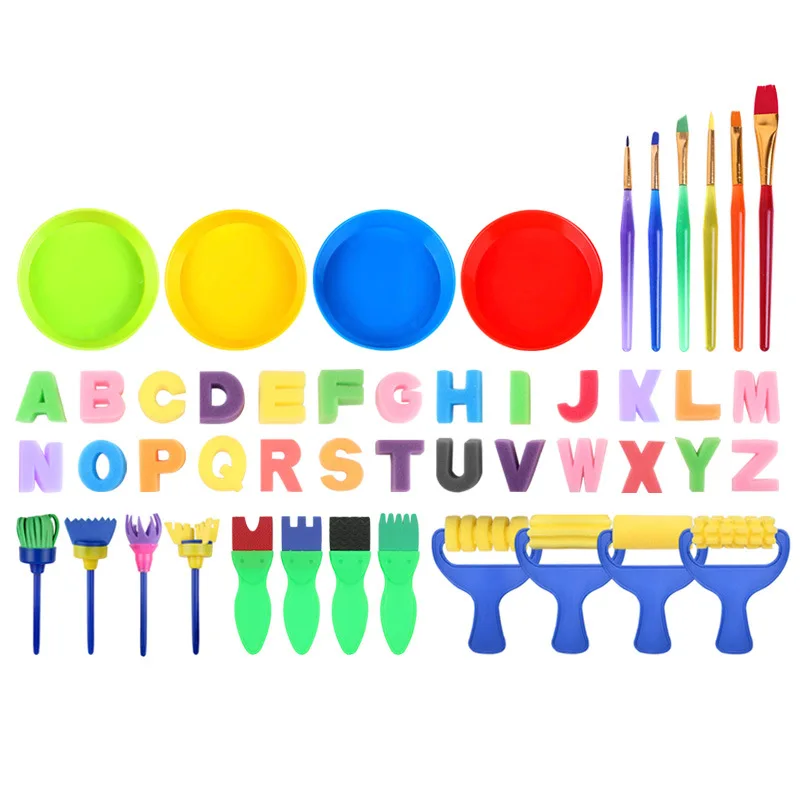 

48pcs Children Painting Sponge Brush Watercolor Pen Early Education Graffiti 4 Color Palette Graffiti Painting Tool Drawing Toys