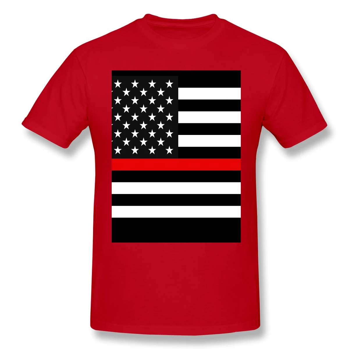 

Thin Red Line American Flag Men's Basic Short Sleeve T-Shirt Graphic Cool T-shirts USA Size