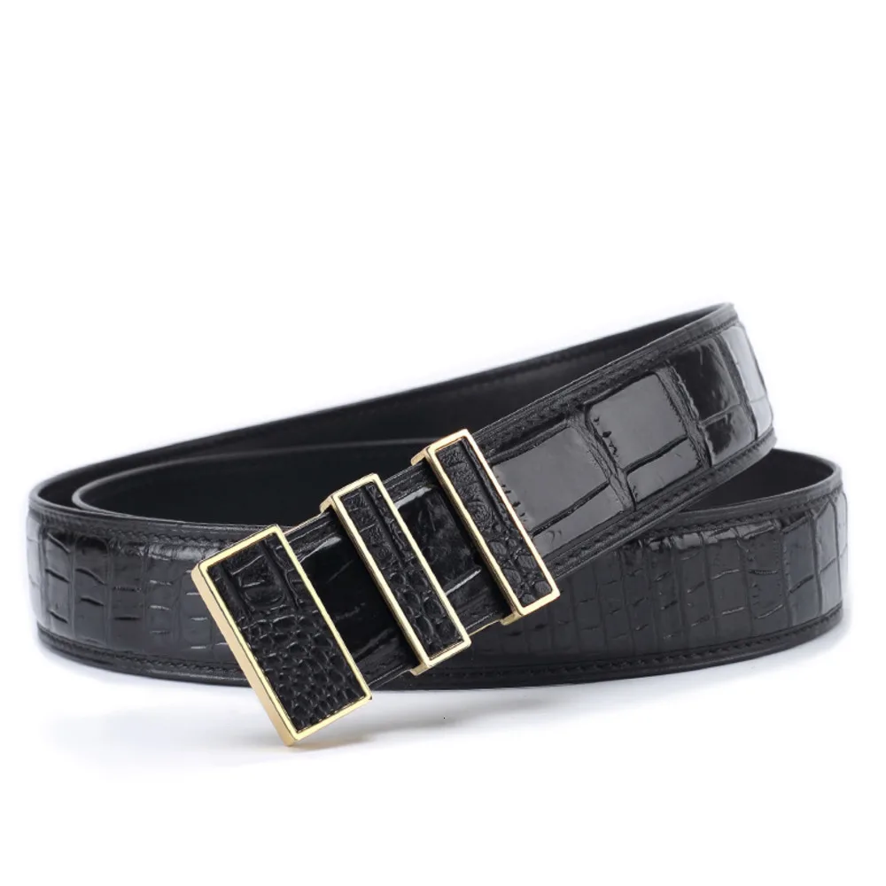 

New Real alligator leather belt men luxurious stainless steel men's elegant business luxury cinturones hombre cinturon cinto