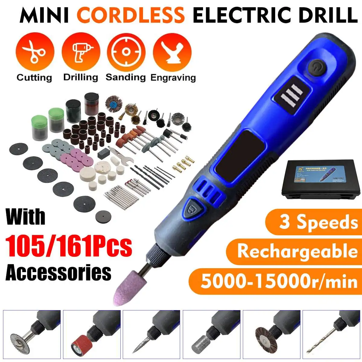 

Мини-дрель для гравировки, 3 скорости, 15000 об./мин.