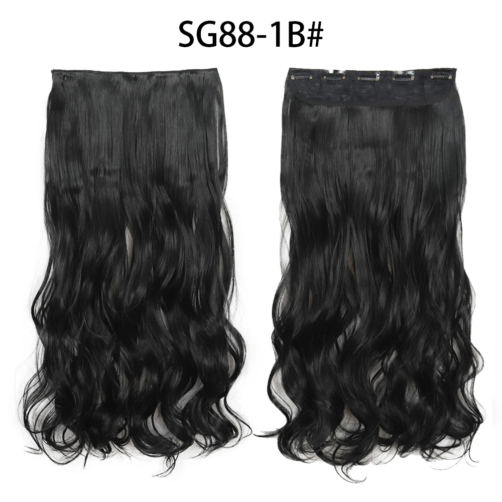 Azqueen Synthetic 5 clips Long Water wave Hair Extensions Clips in High Temperature Fiber Golden Black Brown Hairpiece