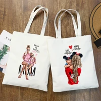 matching family outfits super mom and daughter printing bag women bag large capacity canvas college shopping bag shoulder bags