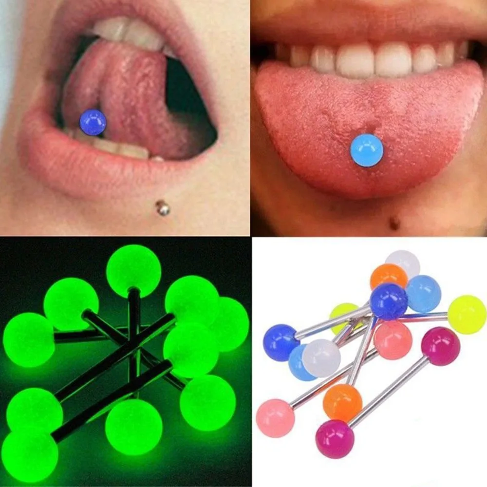 

8/10PCS/Set Body Piercing Jewelry Luminous Glow Acrylic Tongue Rings Nose Barbell Bars
