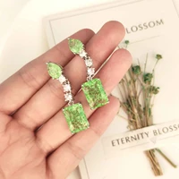 black angel 2021 summer fresh green water drop earrings female cracked crystal zircon geometric square earrings party jewelry