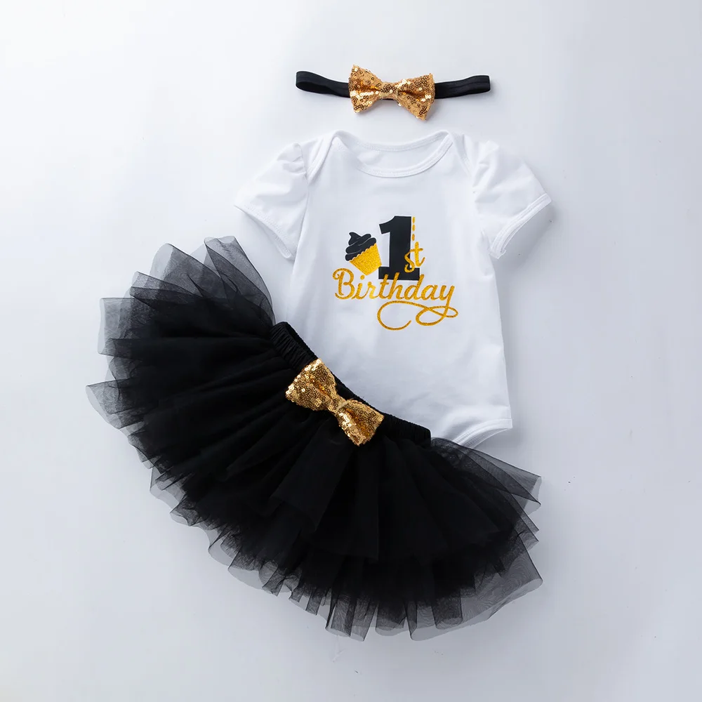 

Summer Kids Baby Girl Clothes Sets Short Sleeve Romper Tops 1st 2nd Tutu Skirt Birthday Clothes 3PCS Outfits 0-2Y
