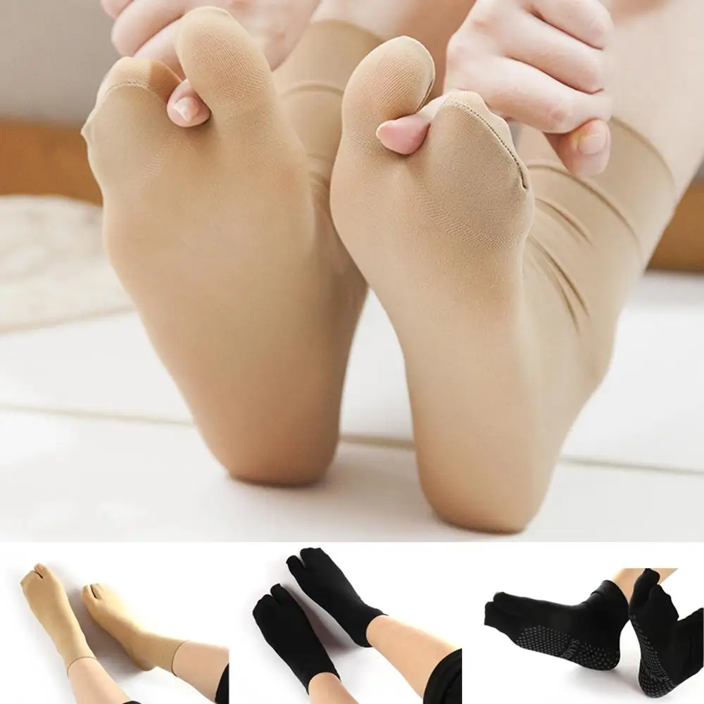 Нескользящие Шелковые Дамские сетчатые Дышащие носки с двумя пальцами шлепанцы