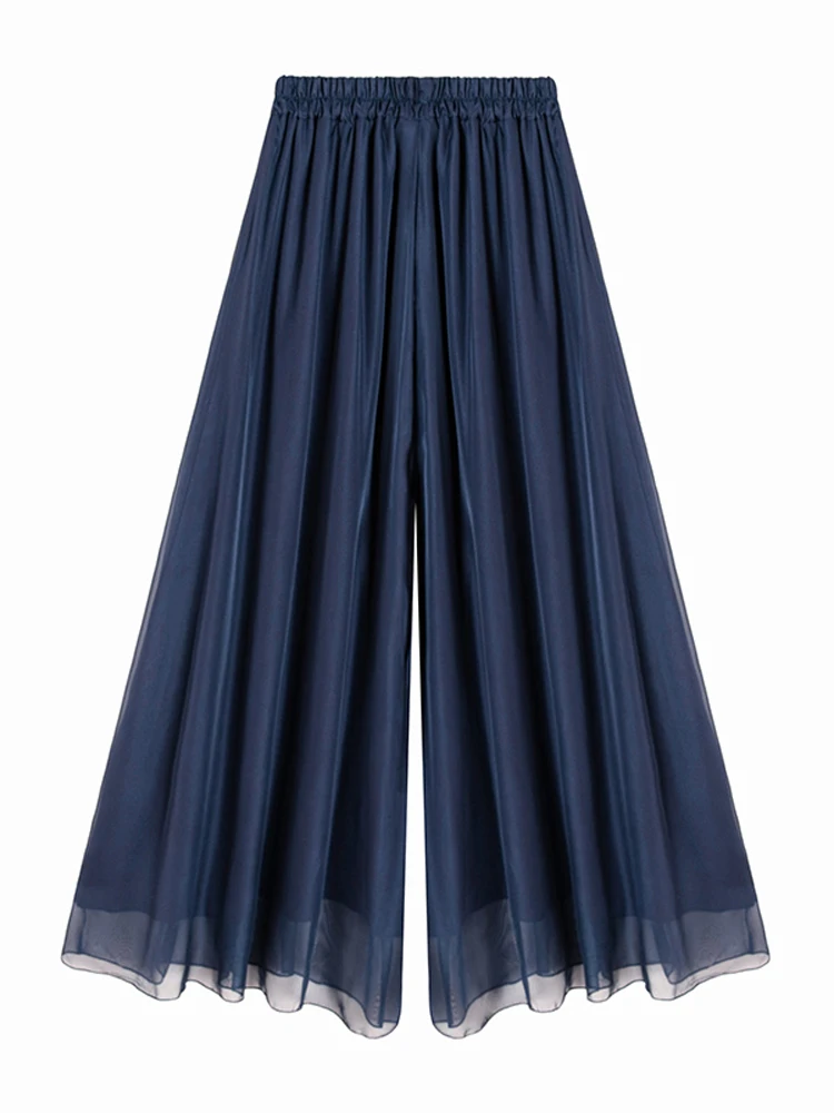 

New Summer Thin Double-layer Chiffon Wide-leg Pants Women Elegant Chic High-waist Drape Nine Points Loose Casual Long Trousers